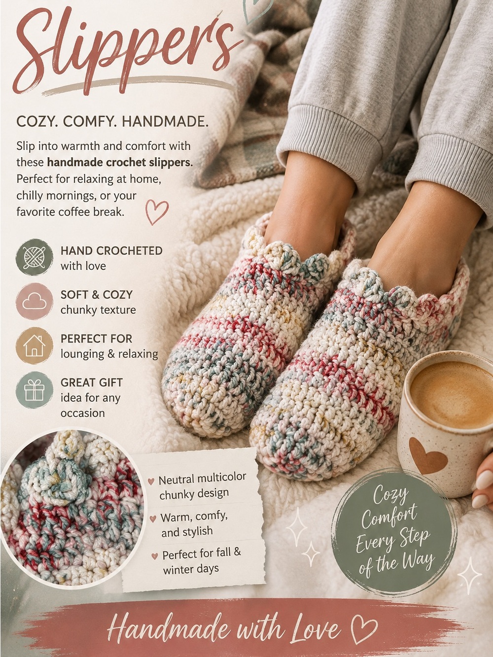 Crochet Slippers Cozy Multicolor Cottagecore House Shoes